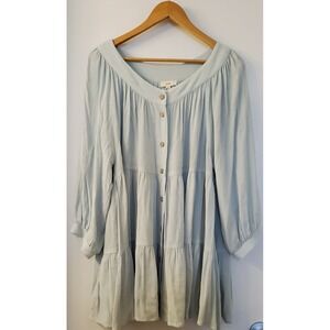 Ott Blouse 2X Boho Solid Seafoam NWOT Tiered Babydoll Buttons Scoop Neck Flowy